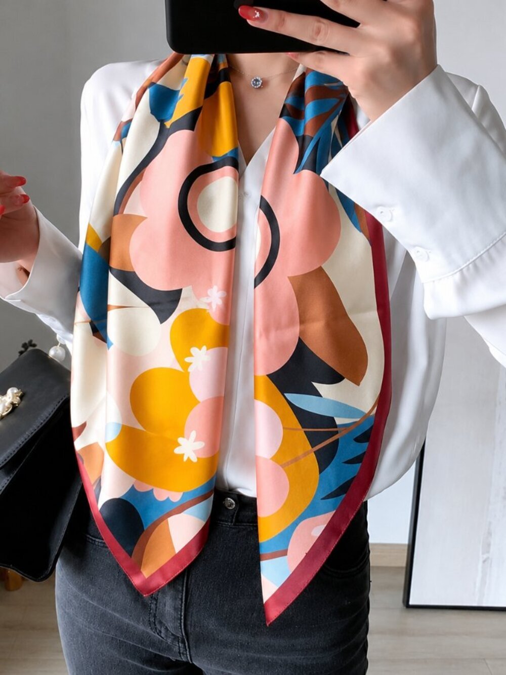 2/$30 NEW Multicolor Bold Colorful Floral Pink Flower Print Silky Fashion Scarf